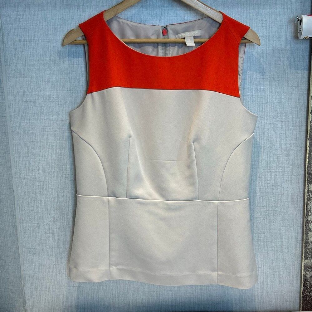 Banana Republic Color Block Tank Top Red Tan Sz 12 Sleeveless Lined Back Zip